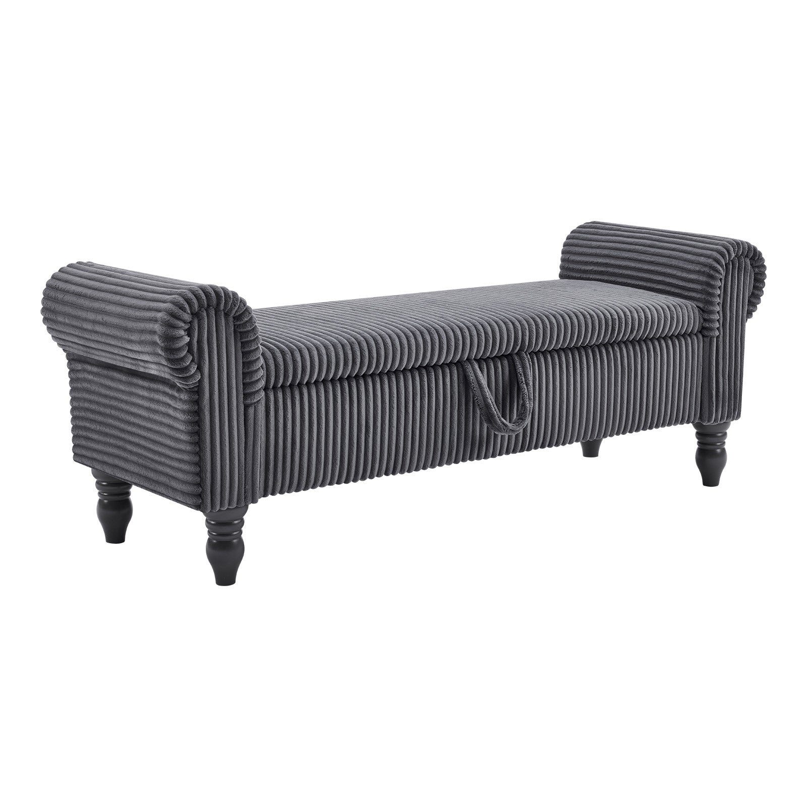 55" Dark Gray Corduroy and Solid Wood Upholstered Storage Bench With Flip Top