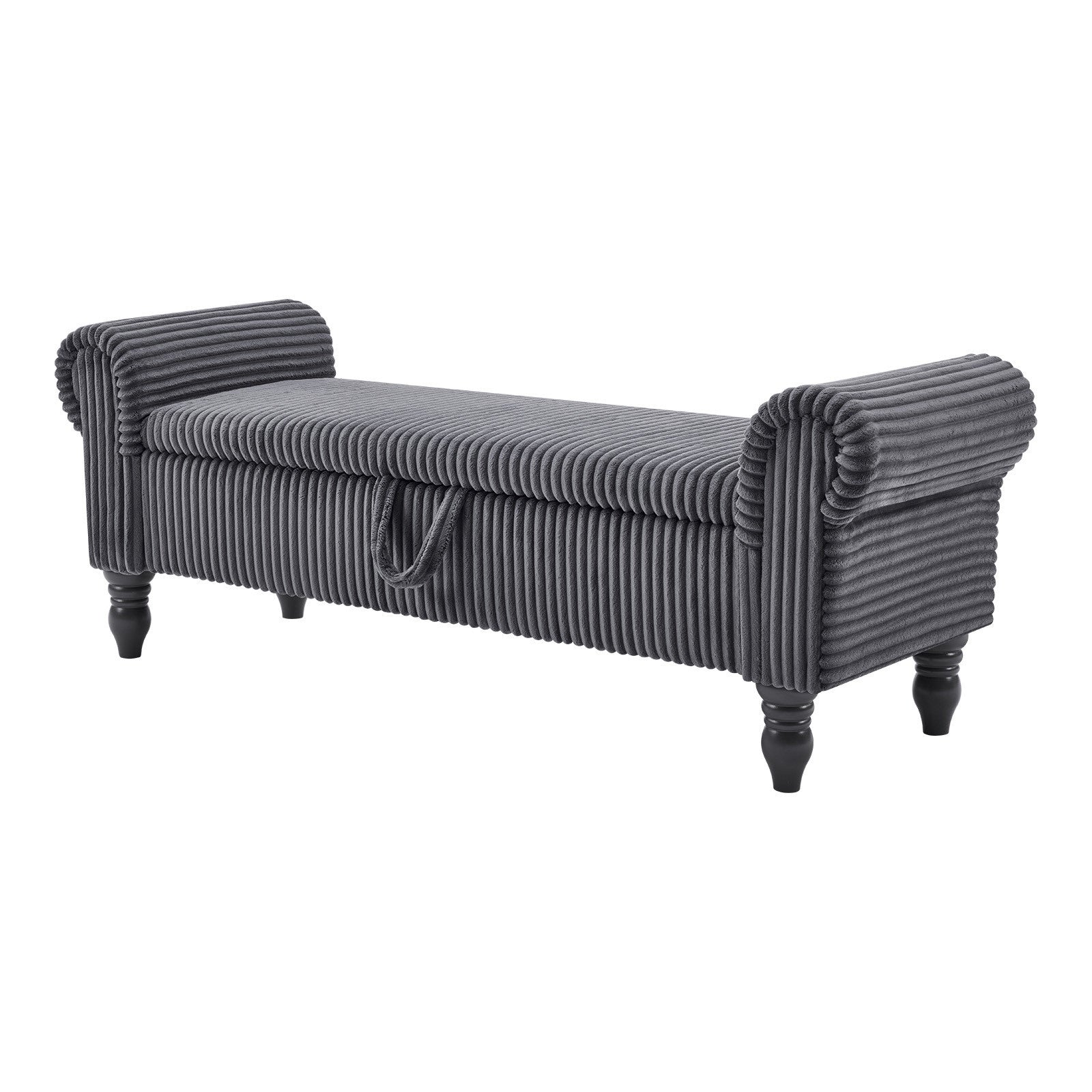 55" Dark Gray Corduroy and Solid Wood Upholstered Storage Bench With Flip Top