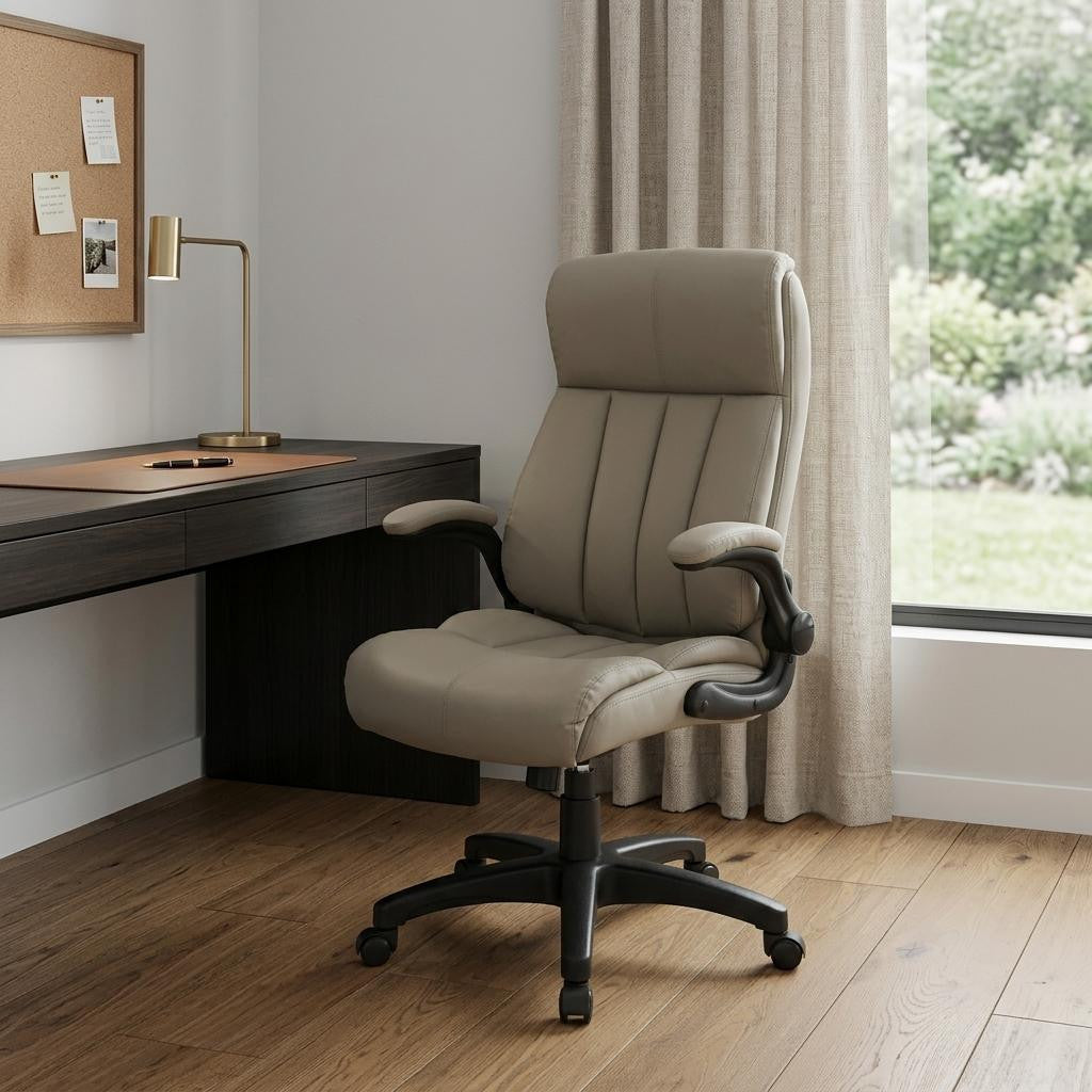 Taupe Adjustable Height Swivel Rolling Executive Office Chair