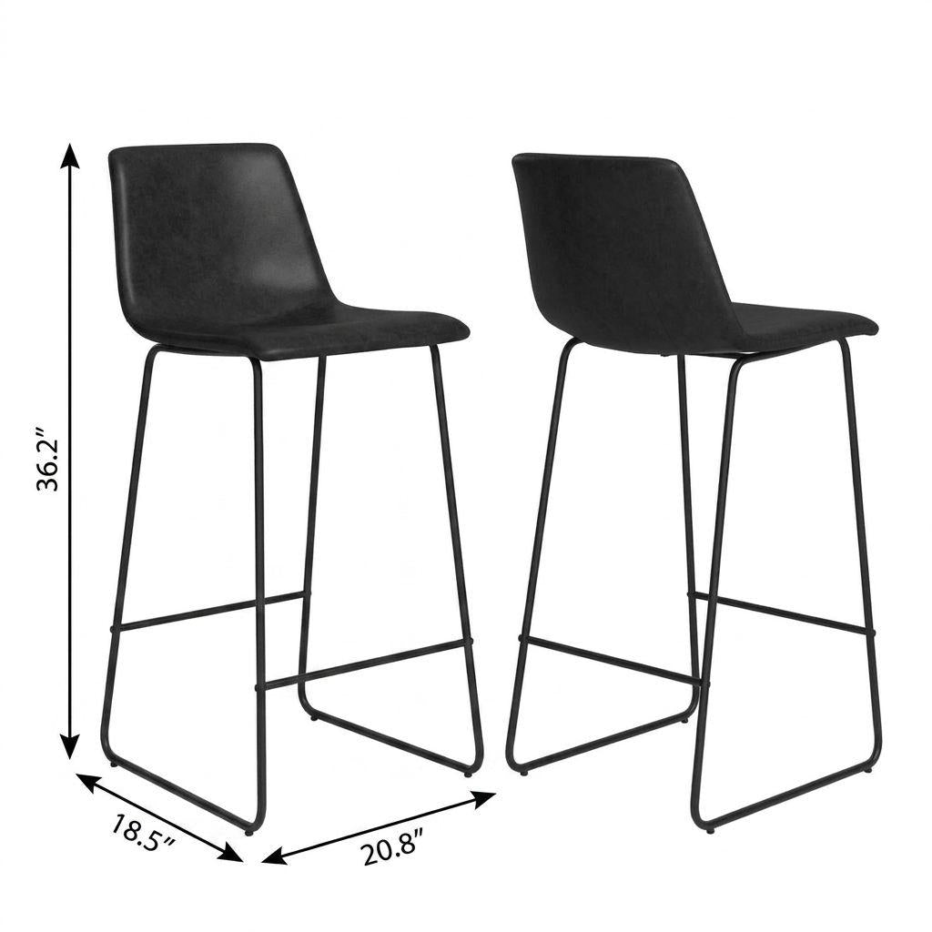 Set of Two 26" Black Faux Leather and Aluminum Counter Height Bar Chairs