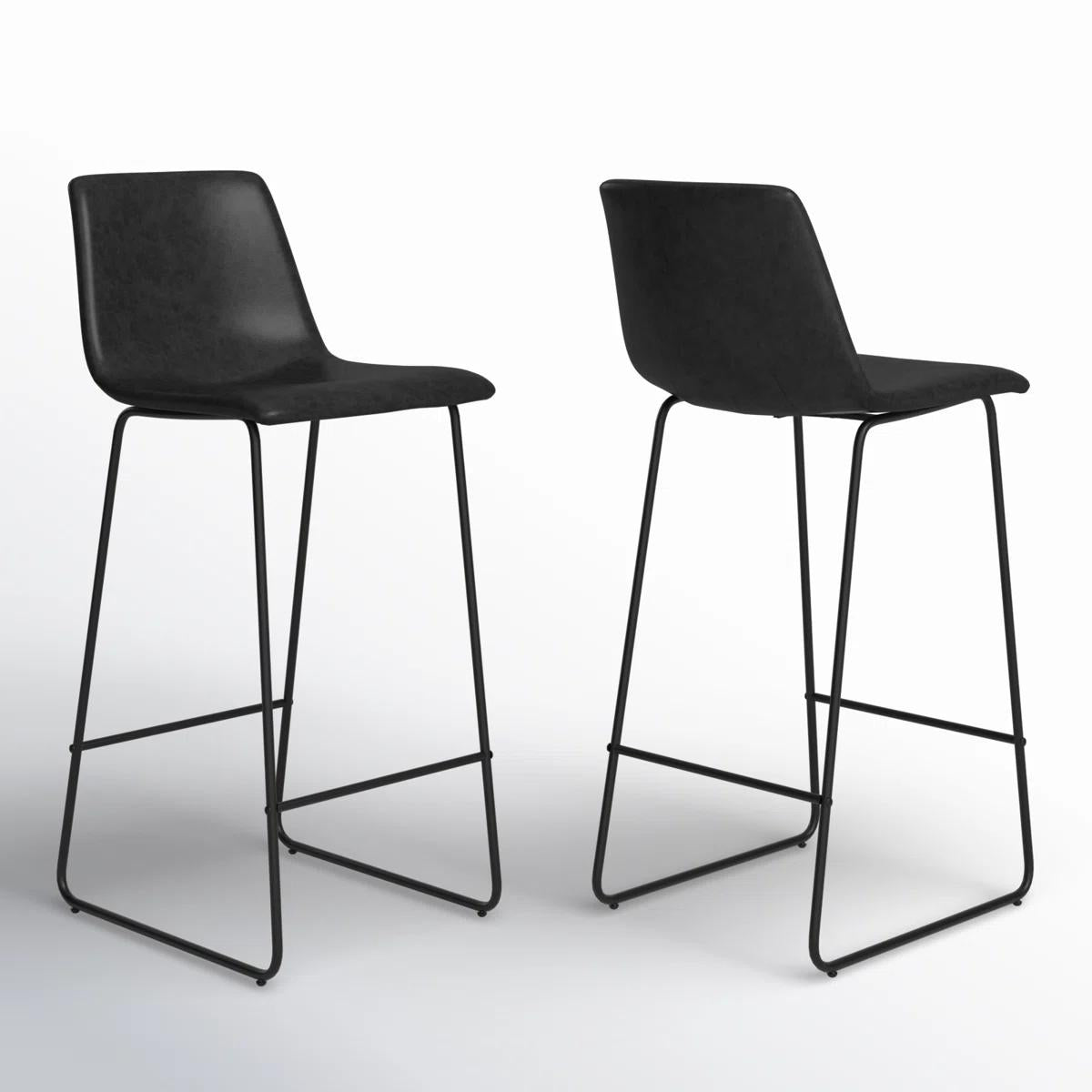 Set of Two 26" Black Faux Leather and Aluminum Counter Height Bar Chairs