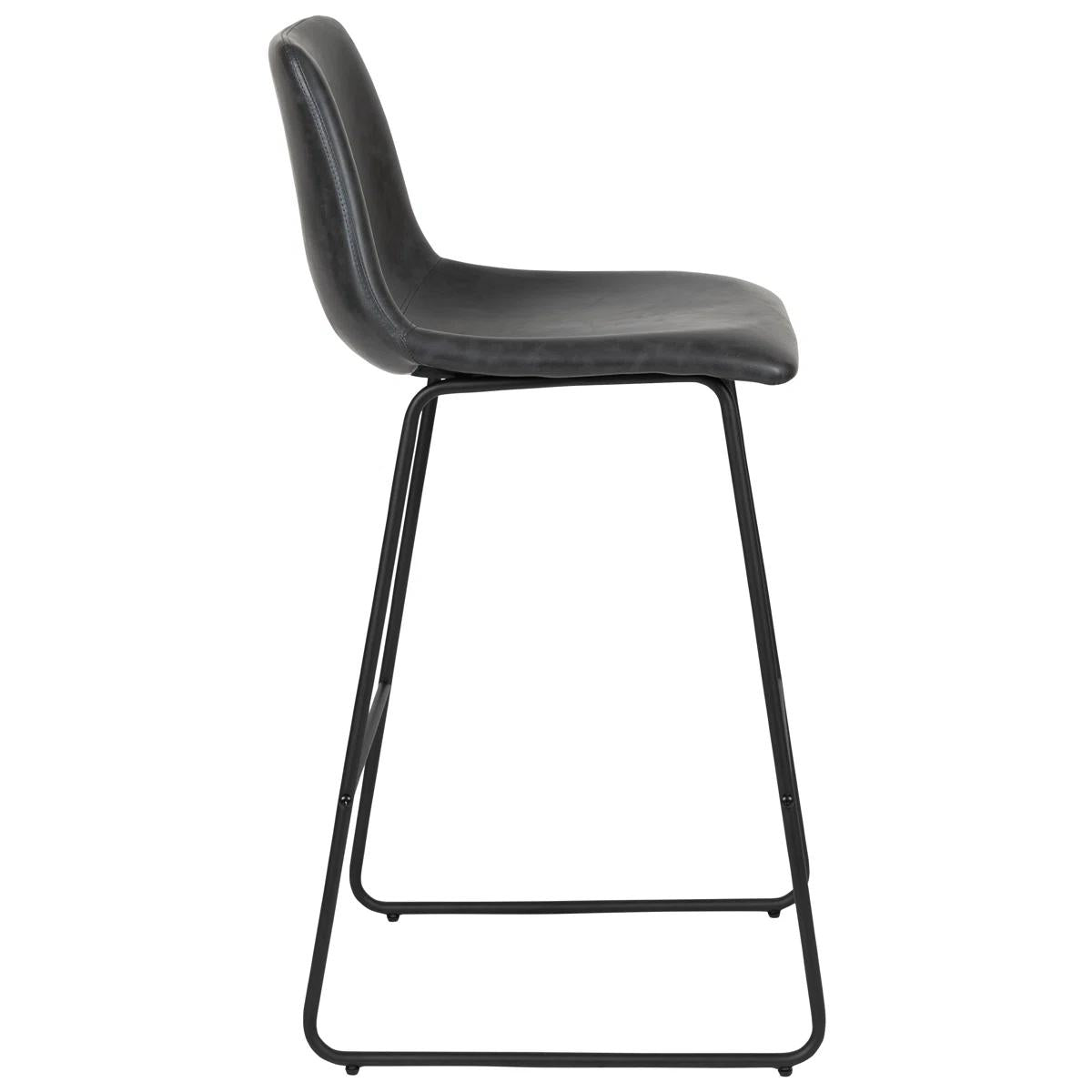 Set of Two 29" Black Faux Leather and Aluminum Bar Height Bar Chairs