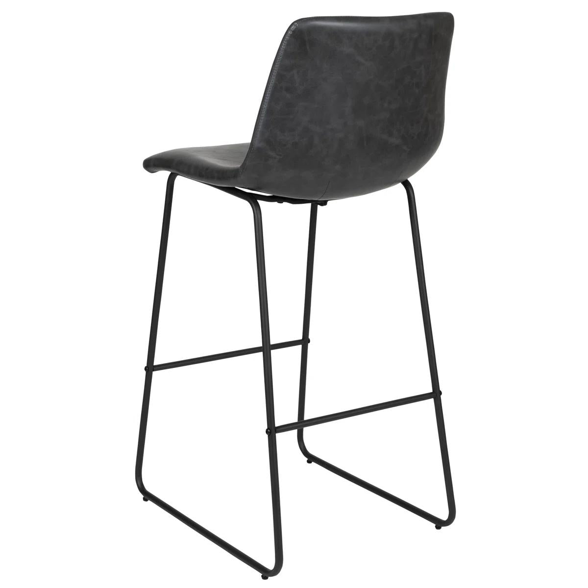 Set of Two 29" Black Faux Leather and Aluminum Bar Height Bar Chairs
