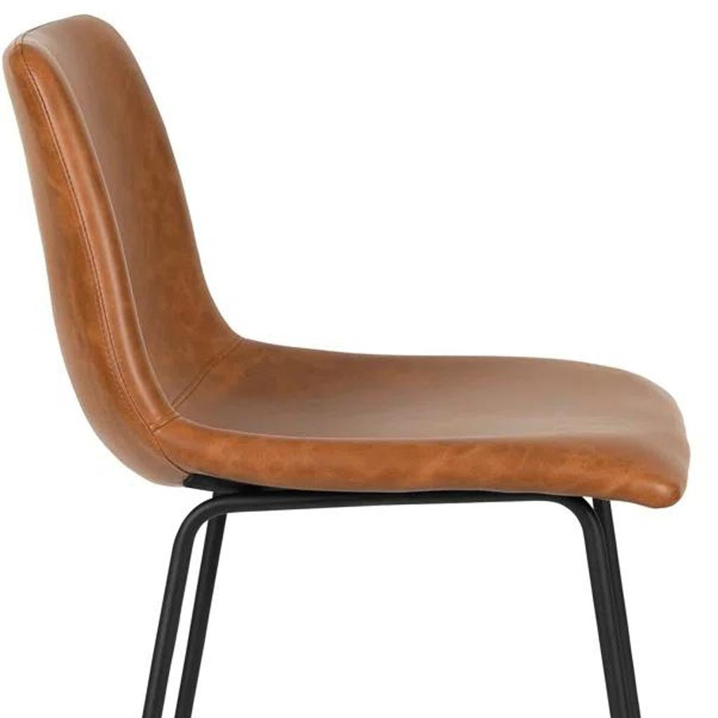 Set of Two 29" Brown and Black Faux Leather and Aluminum Bar Height Bar Chairs