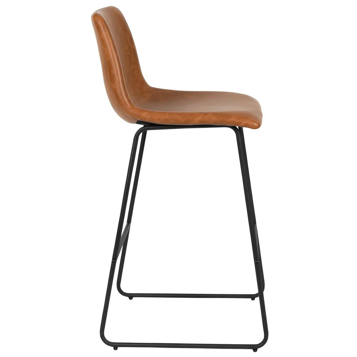 Set of Two 29" Brown and Black Faux Leather and Aluminum Bar Height Bar Chairs