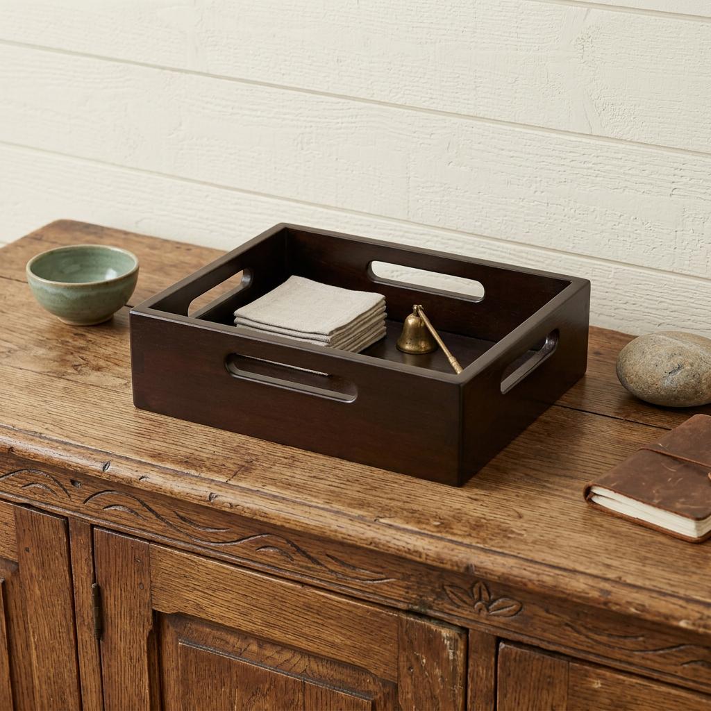 13" Black Solid Wood Organizing Box