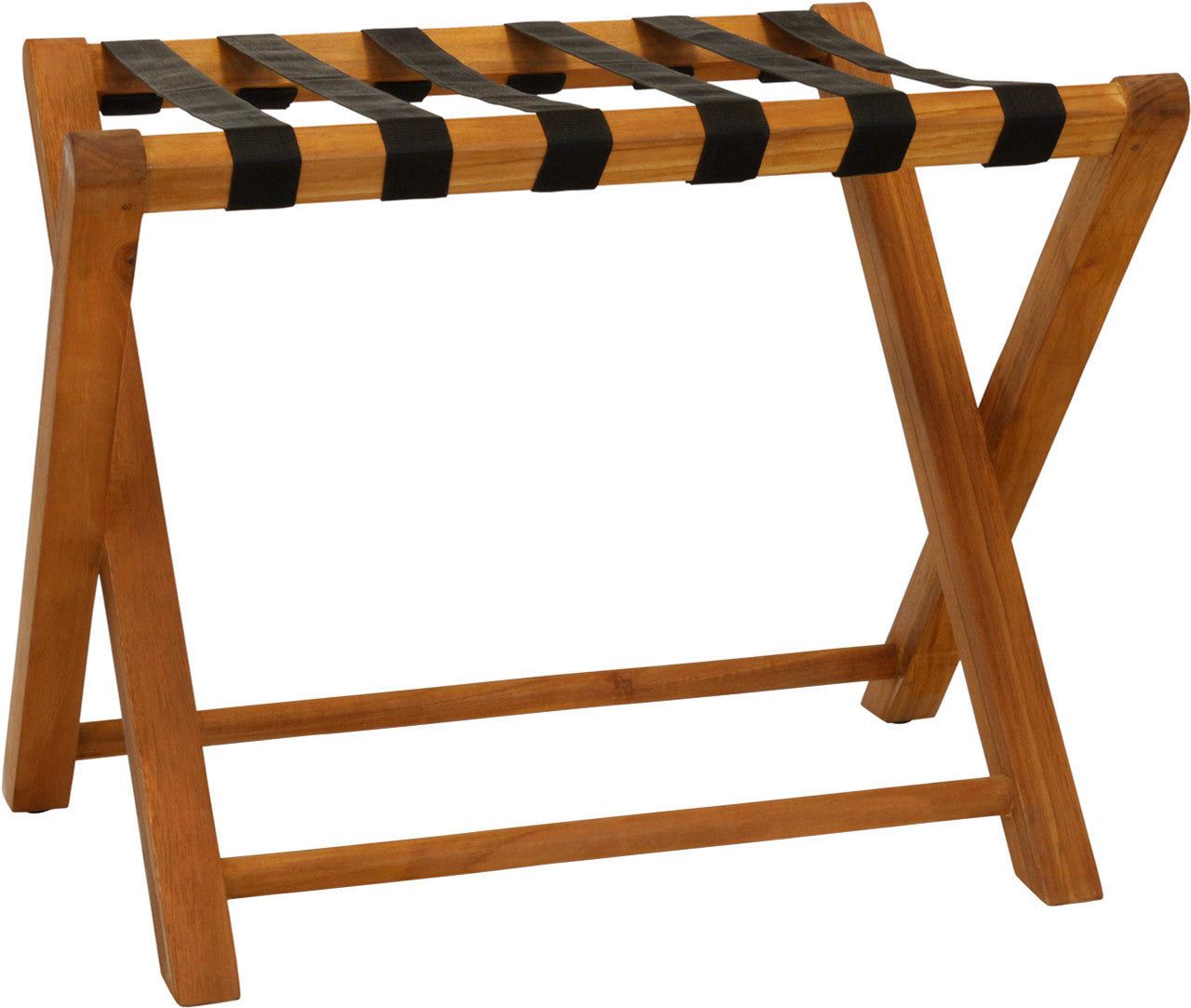 Natural Solid Wood Folding Luggage Rack With Black Straps