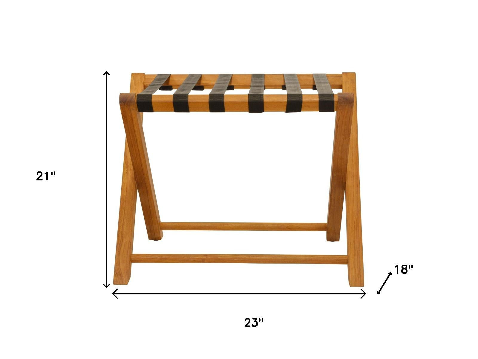 Natural Solid Wood Folding Luggage Rack With Black Straps