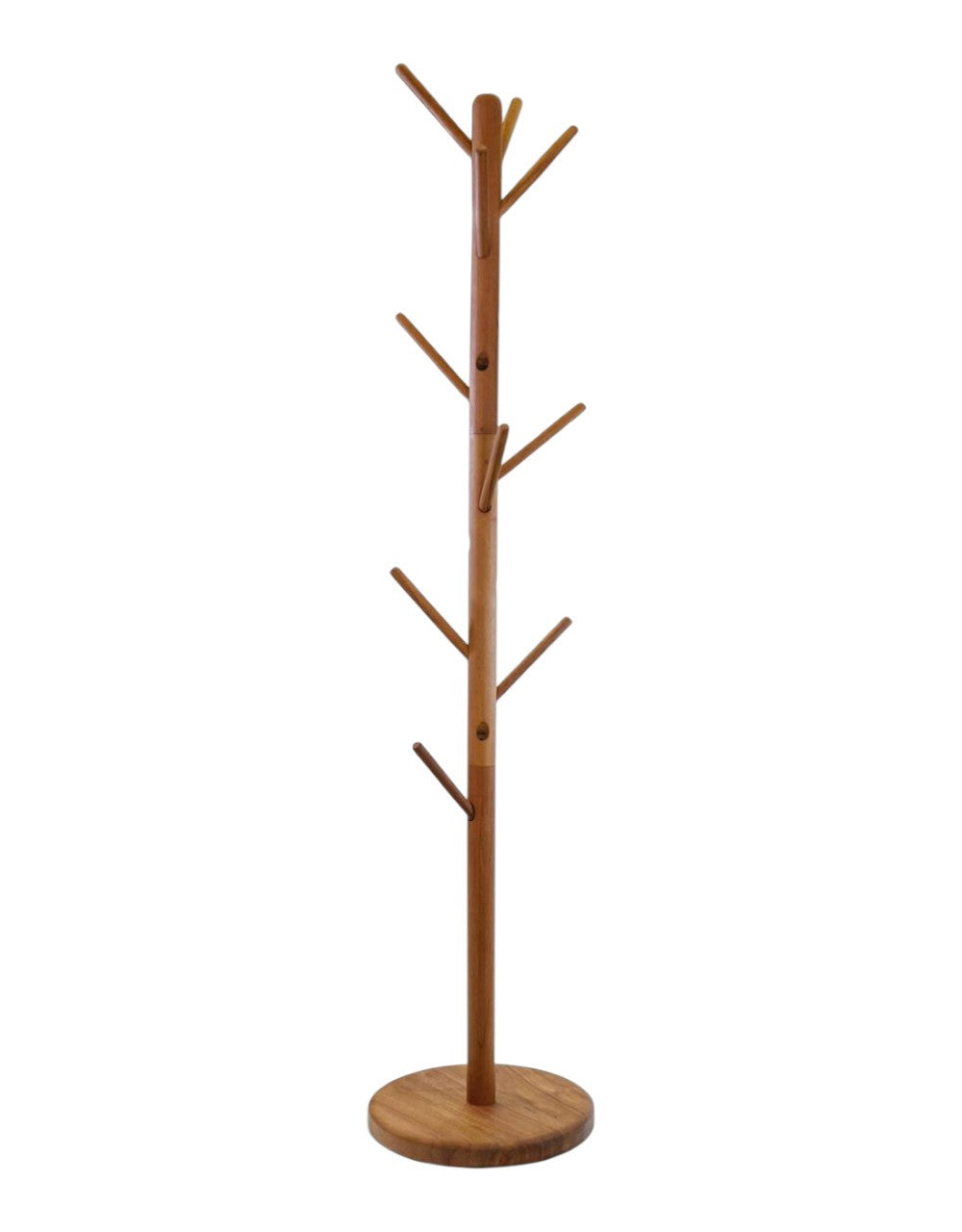 67" Brown Solid Wood Ten Hook Freestanding Coat Rack