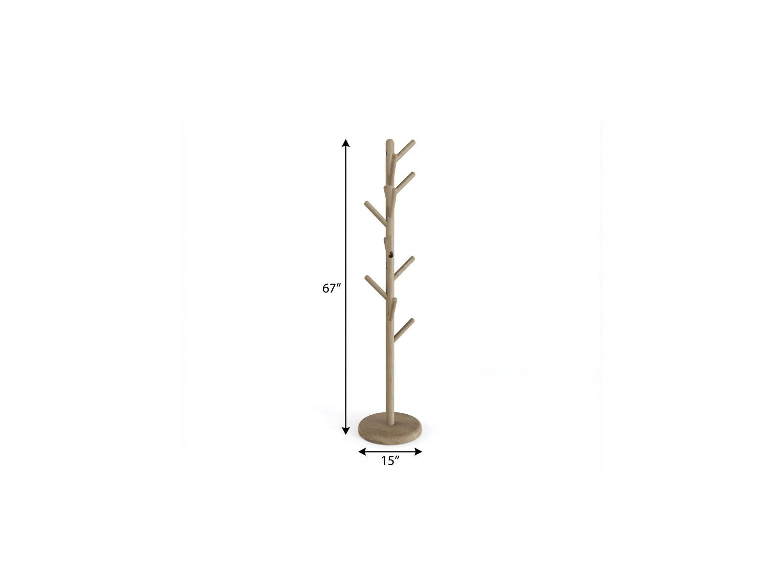 67" Gray Solid Wood Ten Hook Freestanding Coat Rack