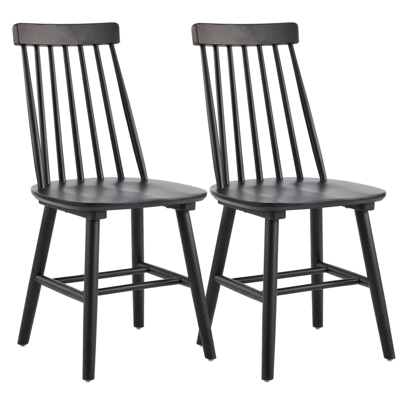 Set of Two Black Solid Wood Windsor Back Dining Side Chairs