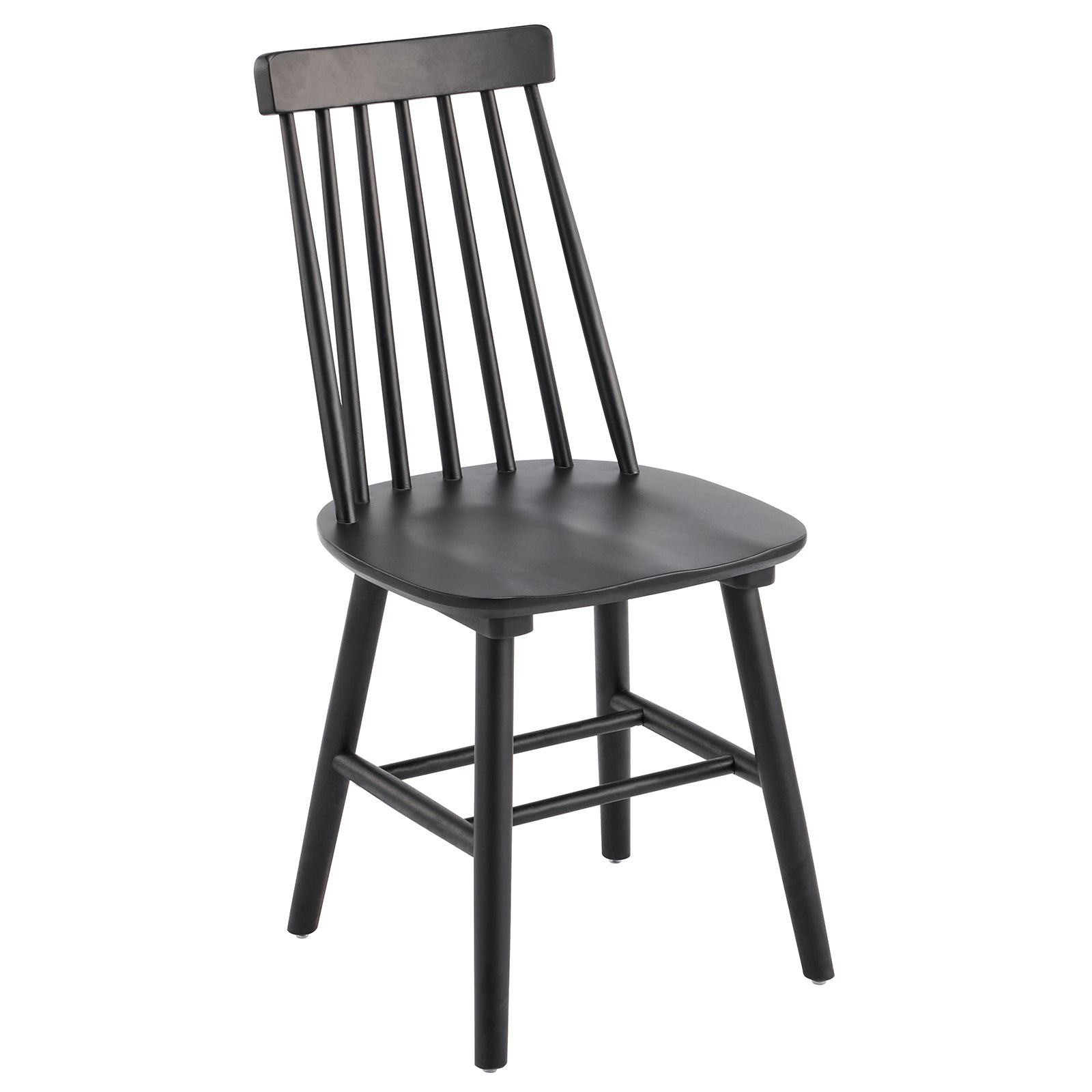 Set of Two Black Solid Wood Windsor Back Dining Side Chairs