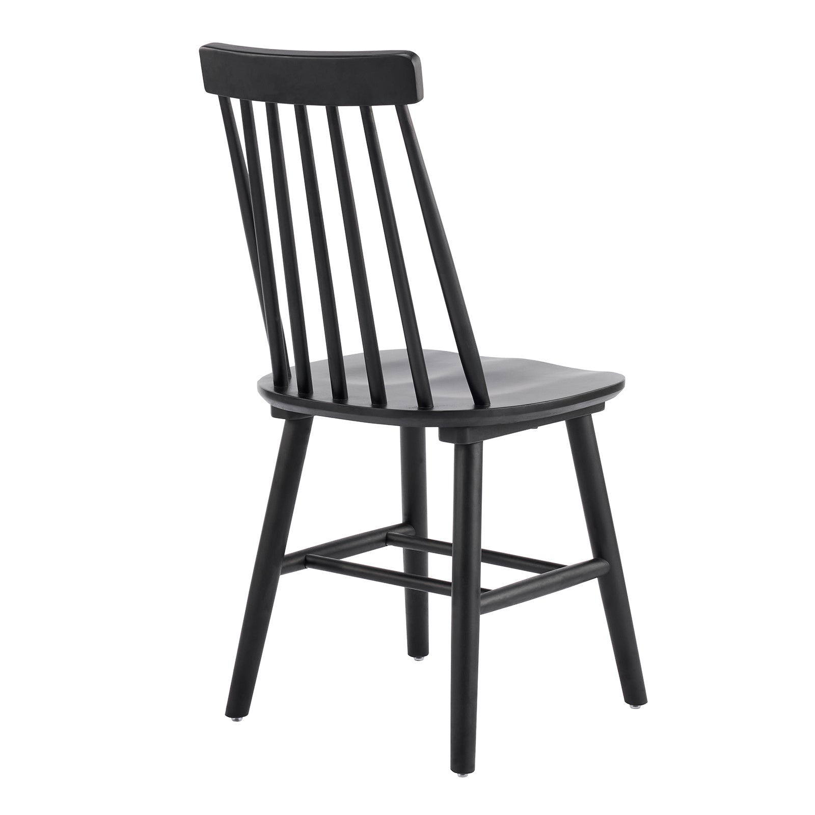 Set of Two Black Solid Wood Windsor Back Dining Side Chairs