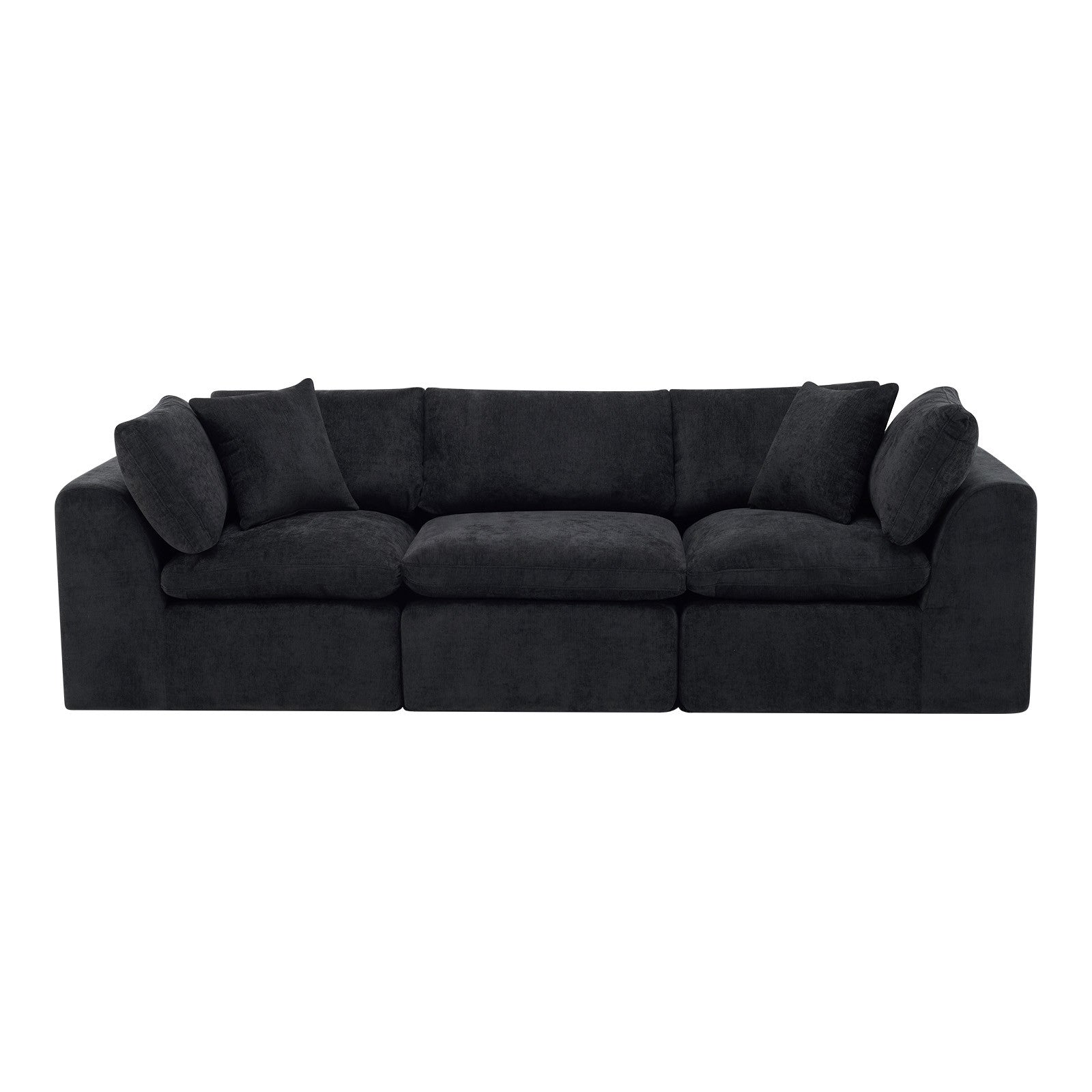 108" Black Chenille Modular Sofa With Toss Pillows