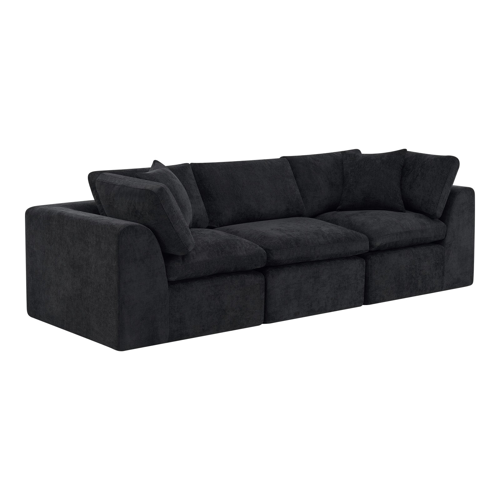 108" Black Chenille Modular Sofa With Toss Pillows