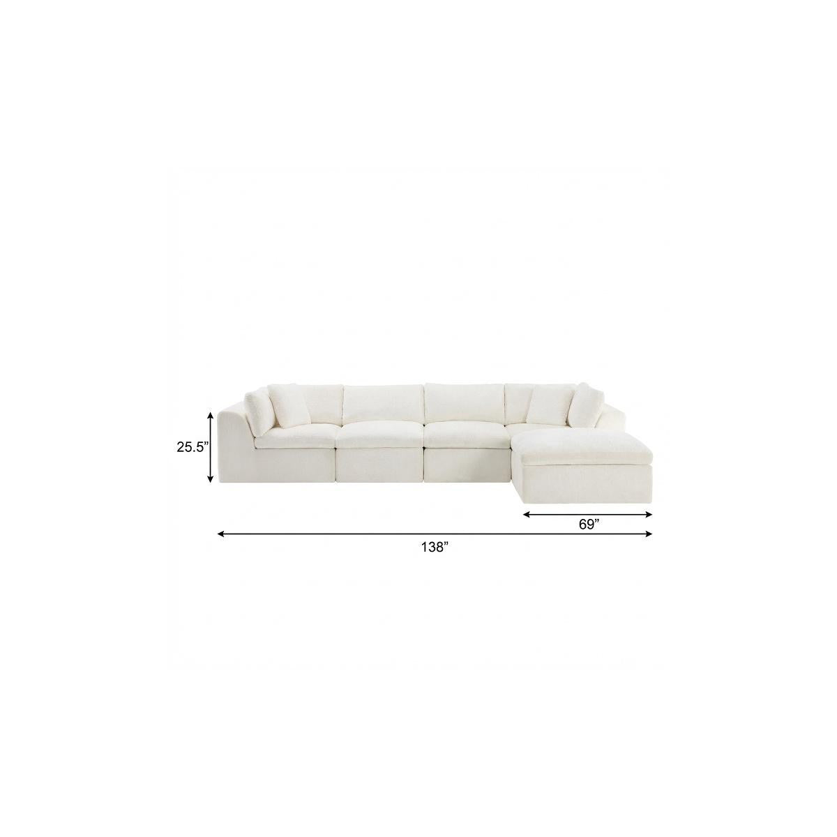 138" Beige Chenille Modular Sofa With Ottoman And Toss Pillows
