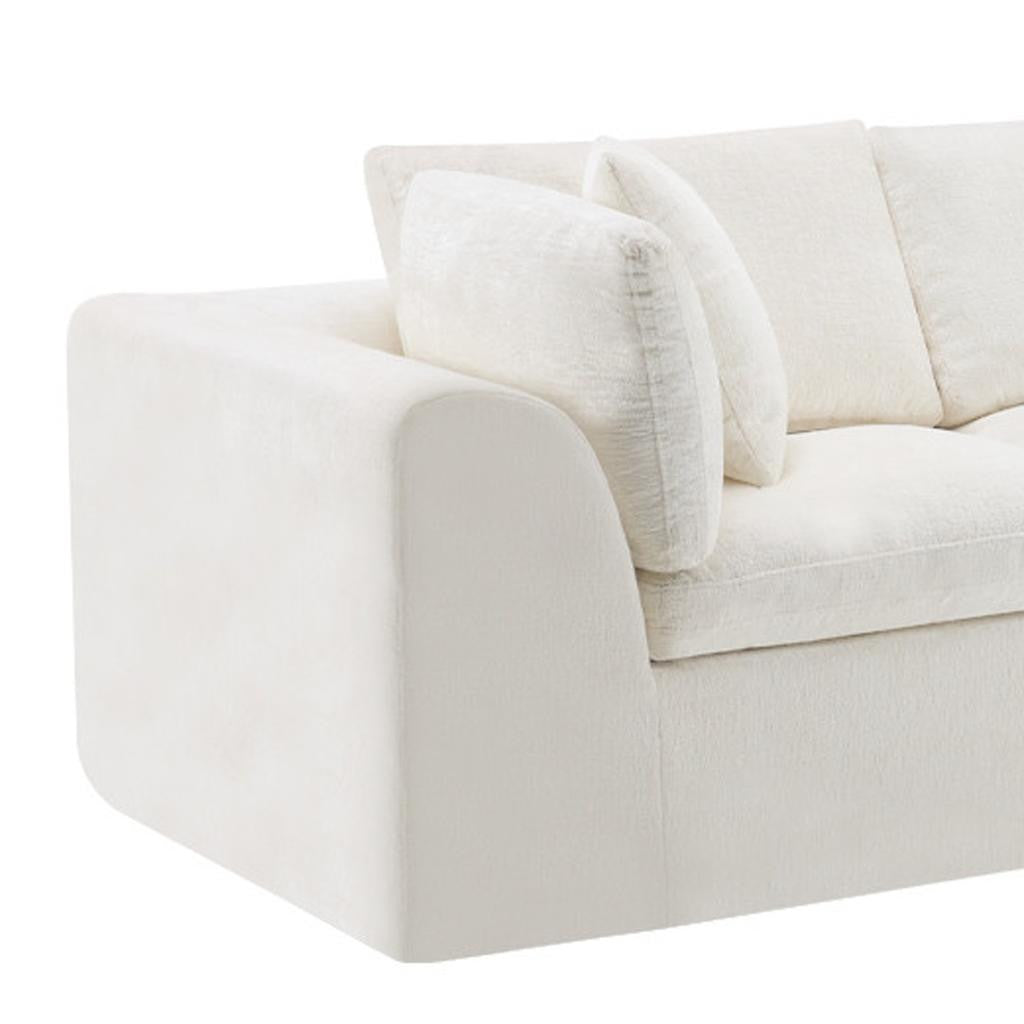 138" Beige Chenille Modular Sofa With Ottoman And Toss Pillows