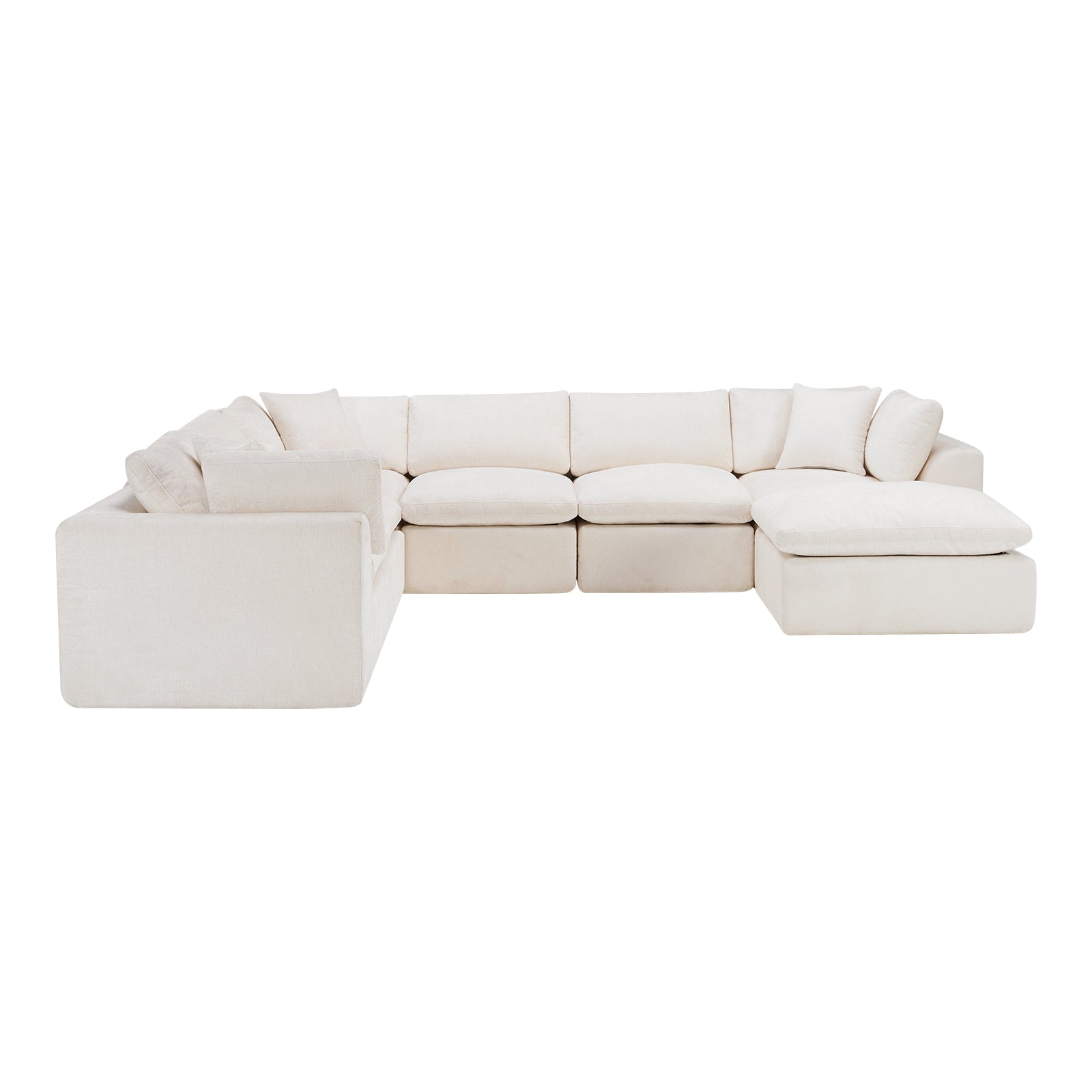 138" Beige Chenille Modular Sofa With Ottoman And Toss Pillows
