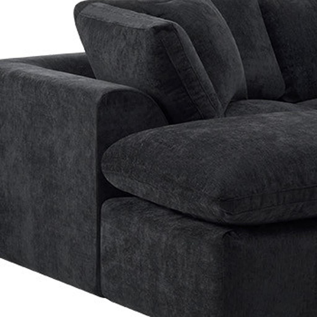 138" Black Chenille Modular Sofa Chaise With Ottoman And Toss Pillows