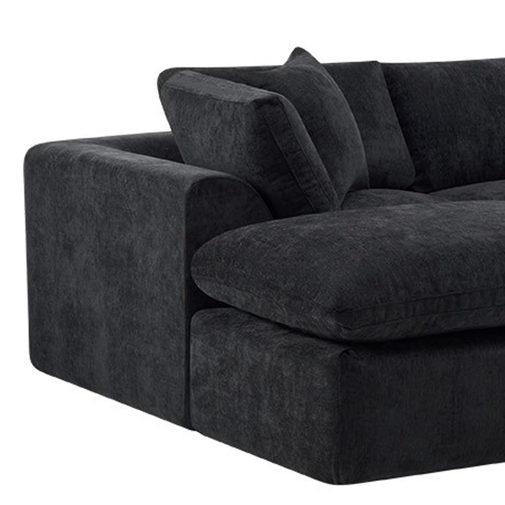 138" Black Chenille Modular Sofa Chaise With Ottoman And Toss Pillows