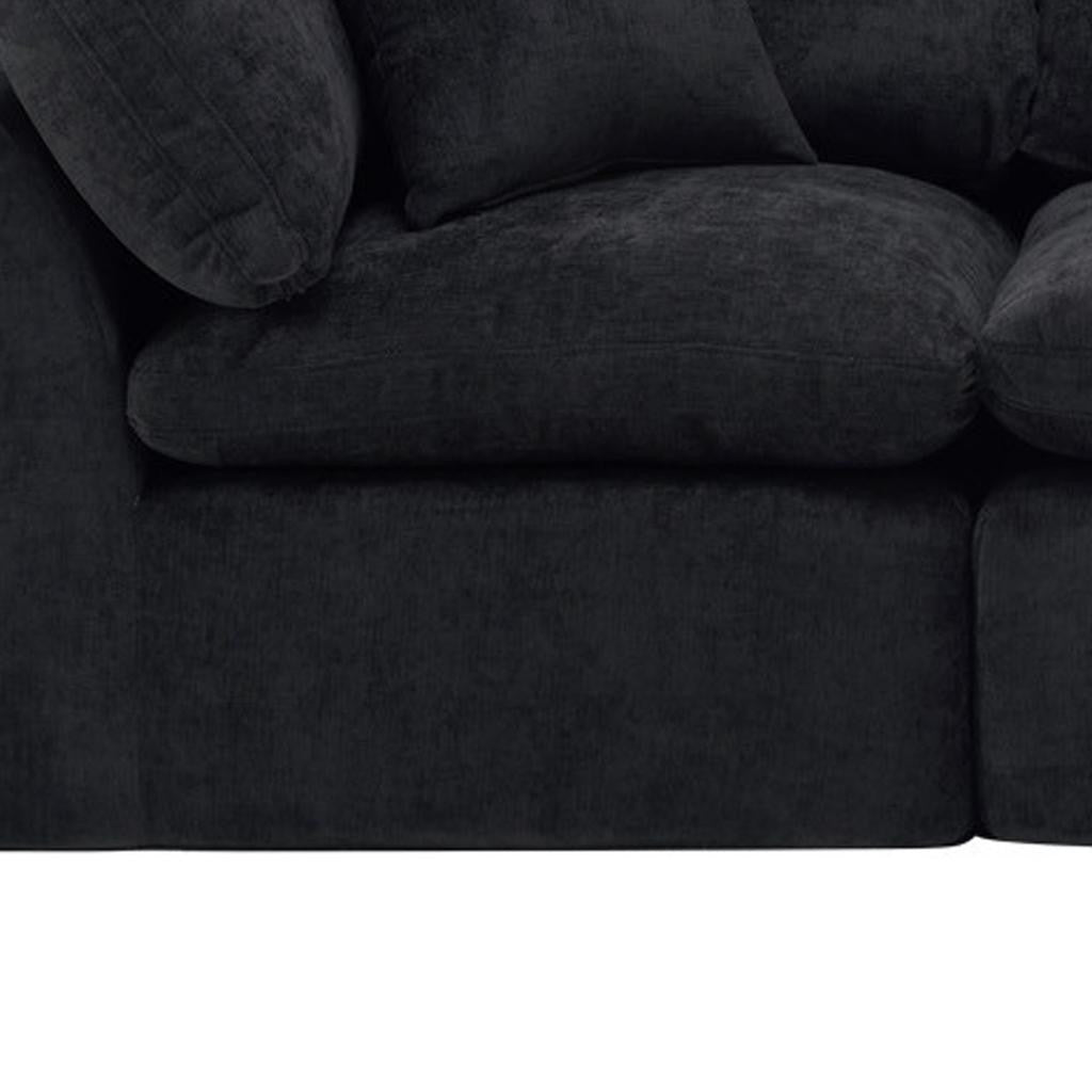 108" Black Chenille Modular Sofa With Ottoman And Toss Pillows