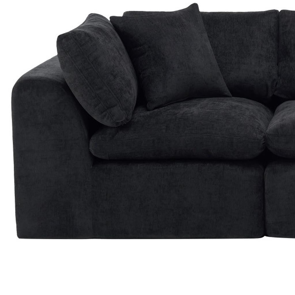 108" Black Chenille Modular Sofa With Ottoman And Toss Pillows