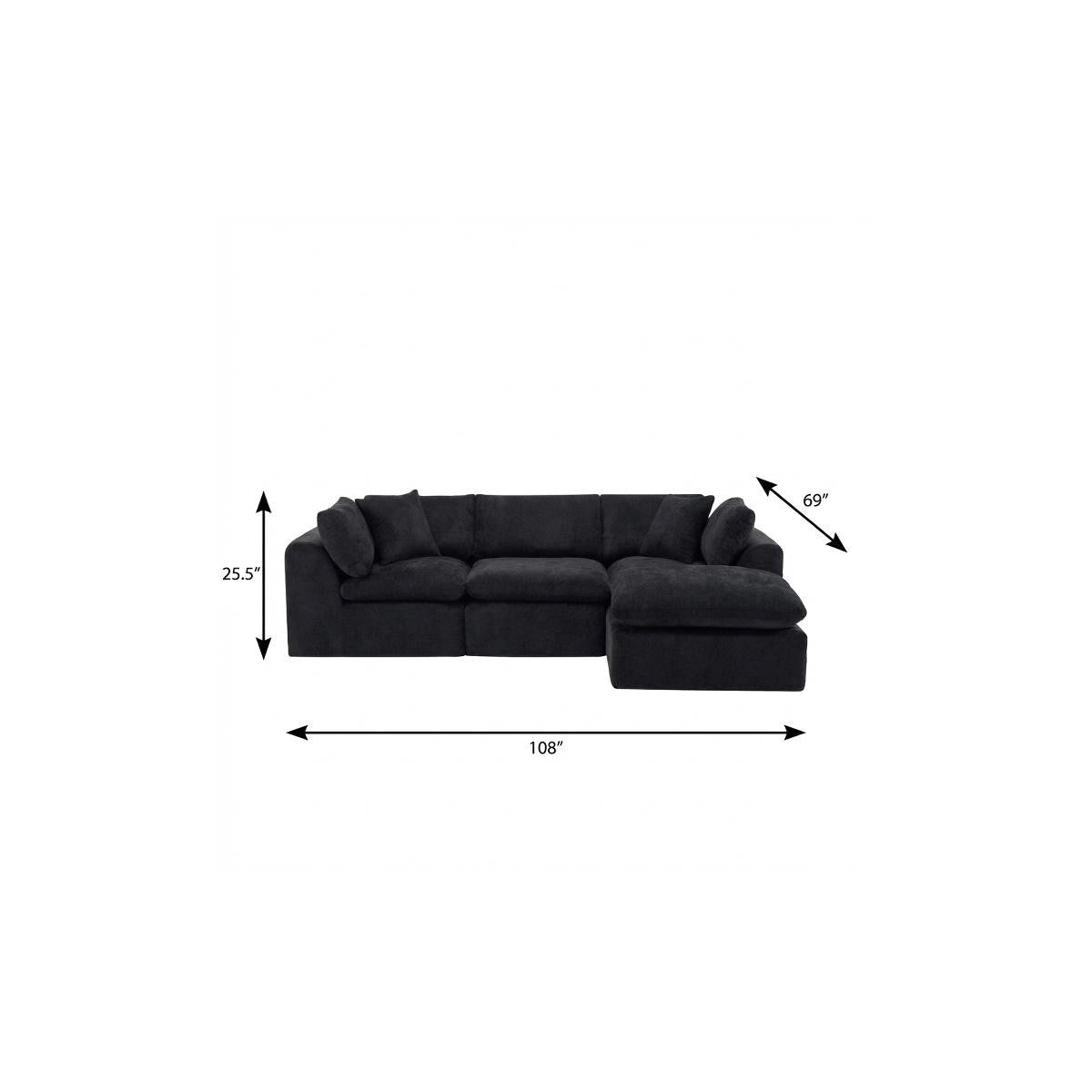 108" Black Chenille Modular Sofa With Ottoman And Toss Pillows