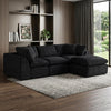 108" Black Chenille Modular Sofa With Ottoman And Toss Pillows