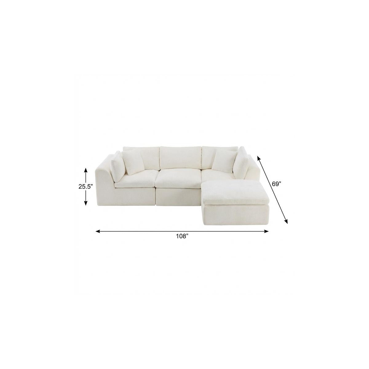 108" Beige Chenille Modular Sofa With Ottoman And Toss Pillows