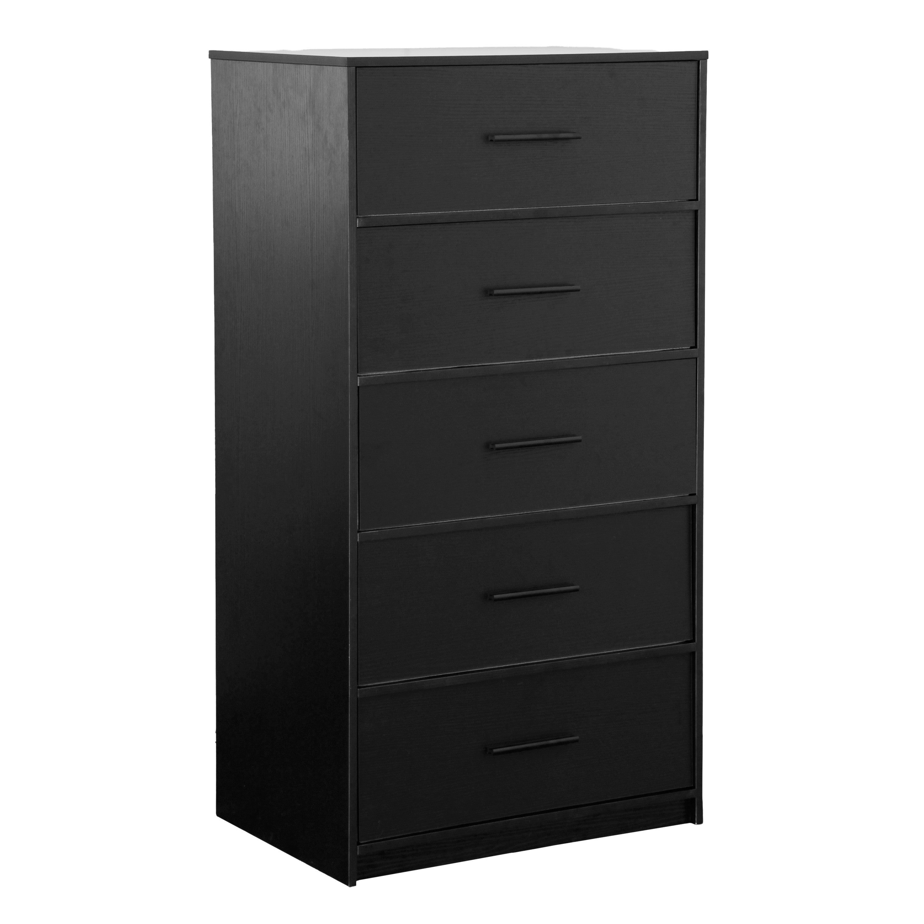 23" Black Fabric Wood and Steel Five Drawer Lingerie Chest Dresser