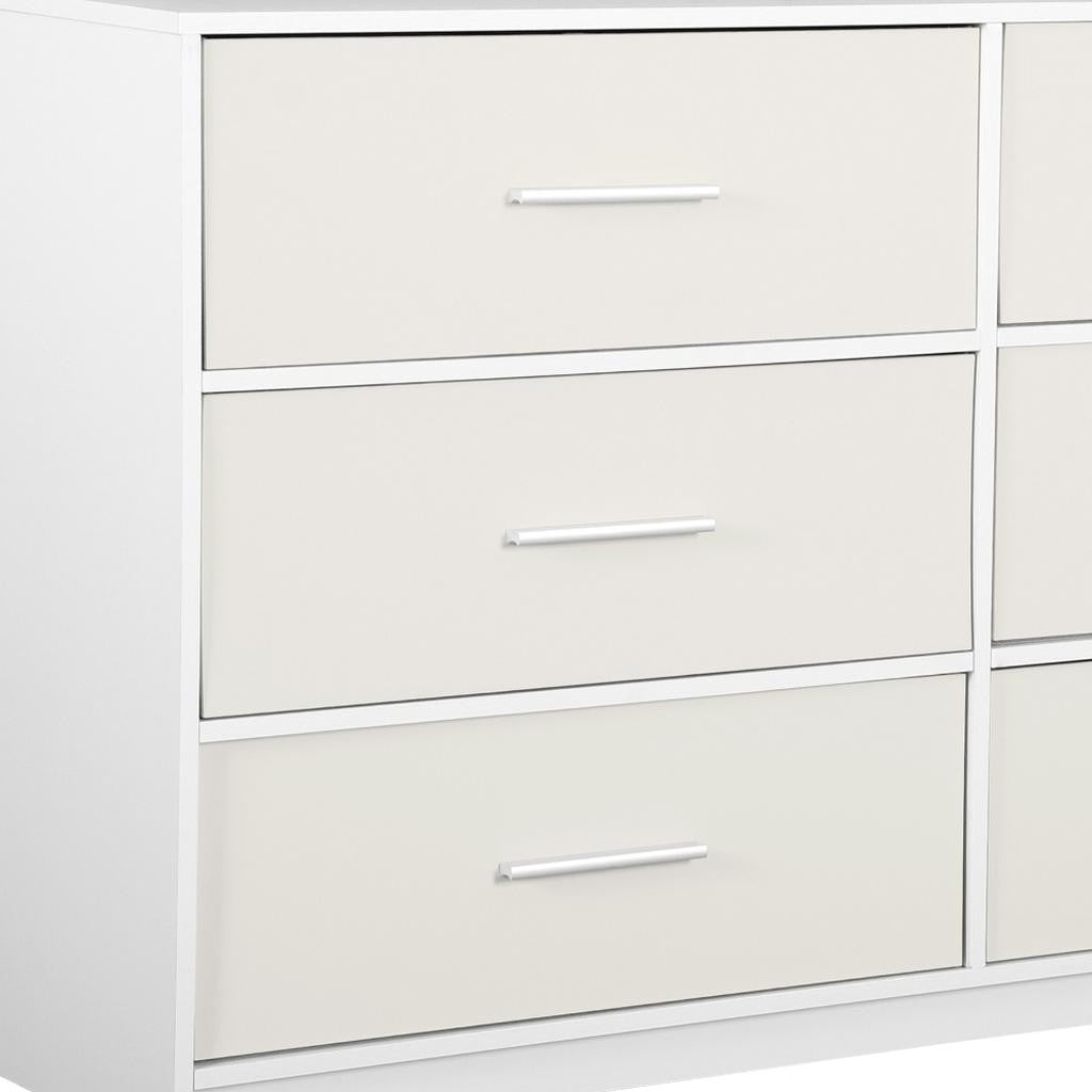 45" White Fabric Wood and Steel Six Drawer Double Dresser