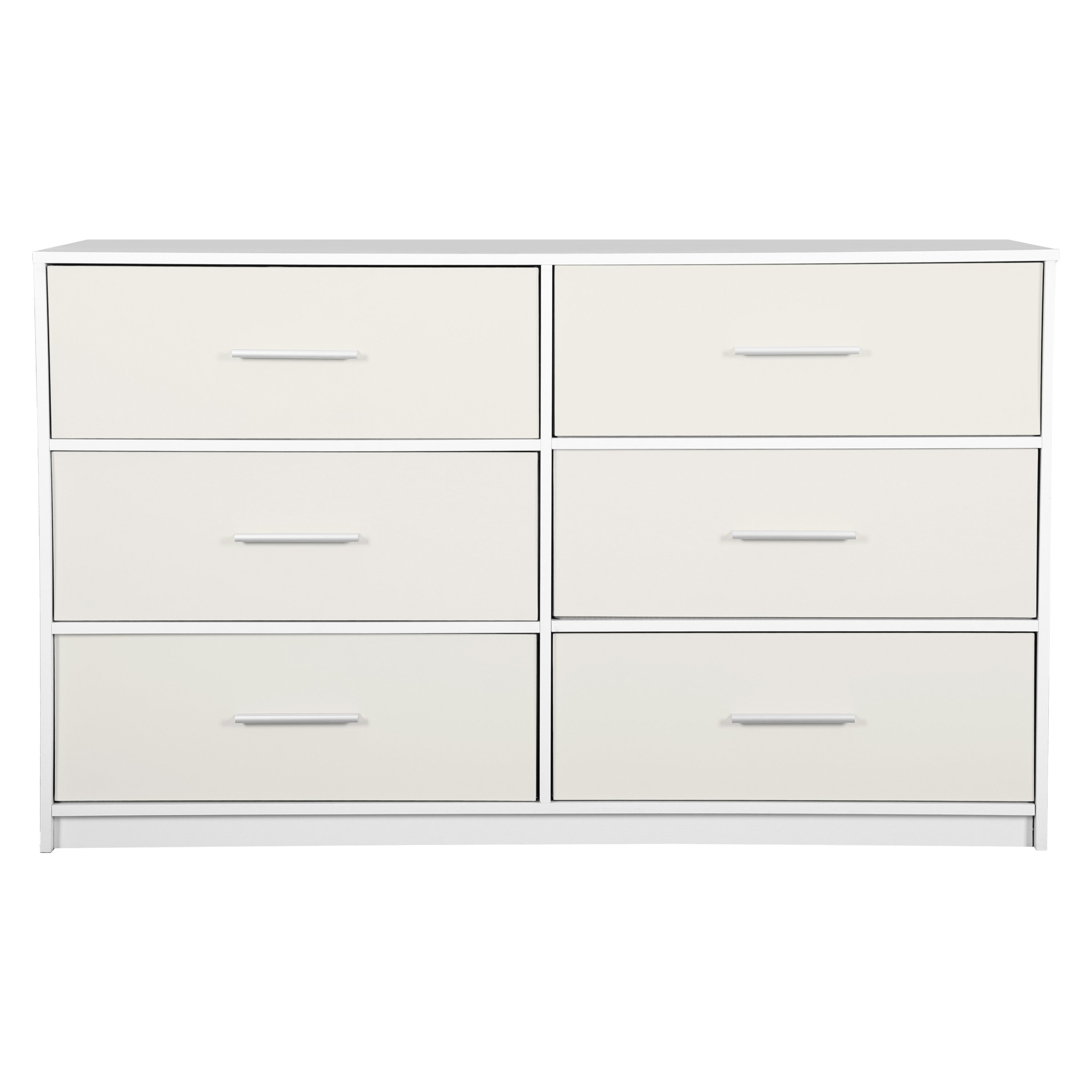45" White Fabric Wood and Steel Six Drawer Double Dresser