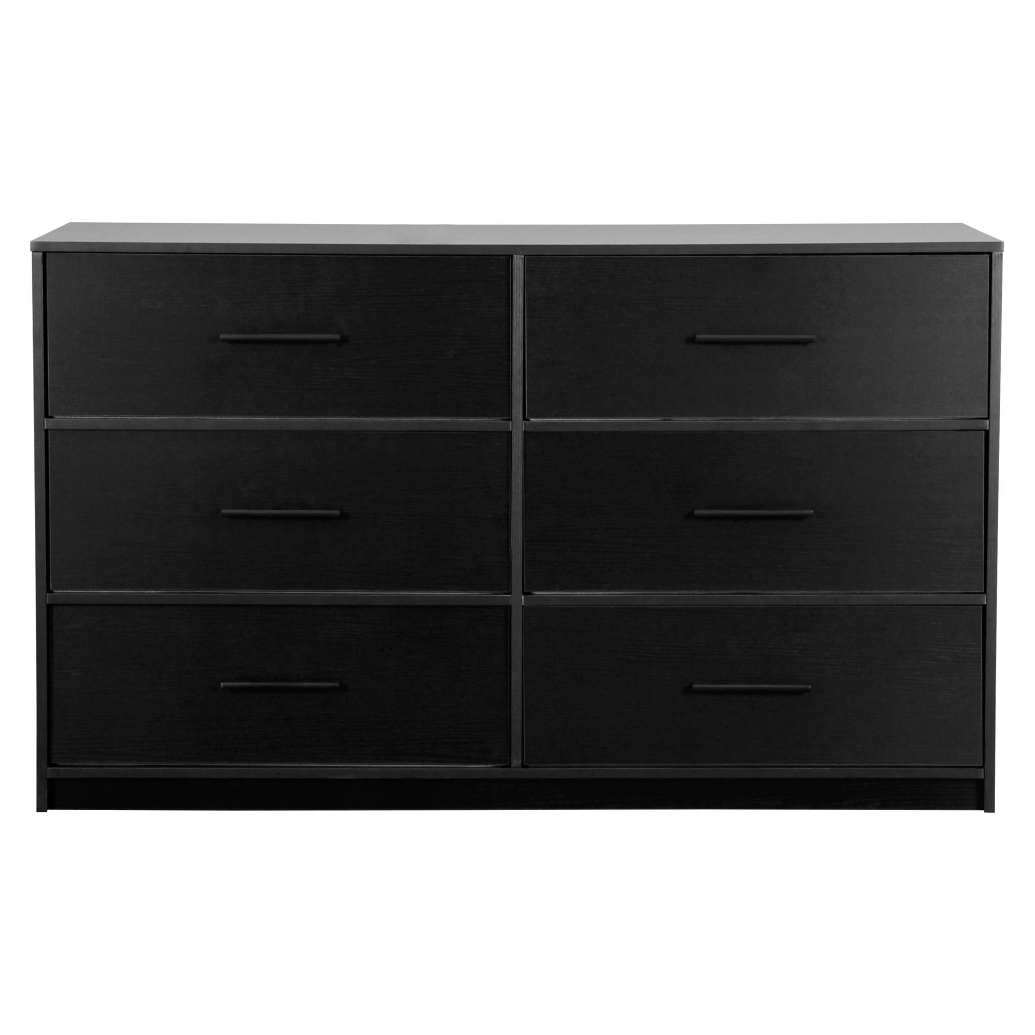 45" Black Fabric Wood and Steel Six Drawer Double Dresser
