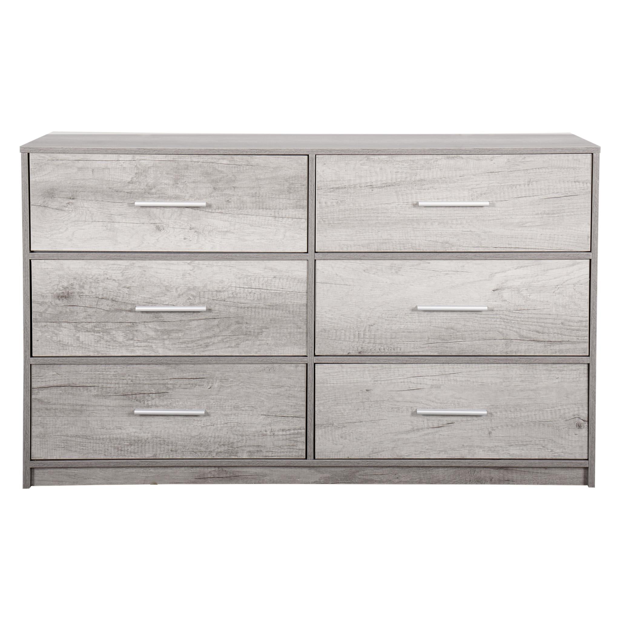 45" Gray Fabric Wood and Steel Six Drawer Double Dresser