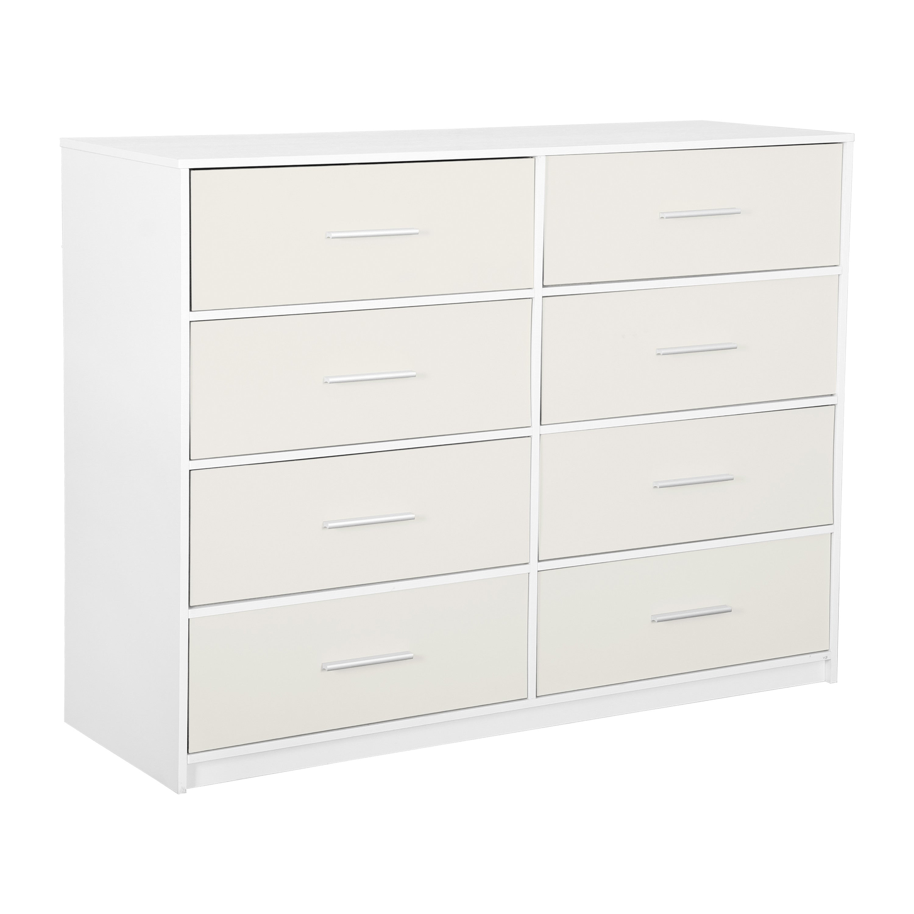 45" White Fabric Wood and Steel Eight Drawer Double Dresser