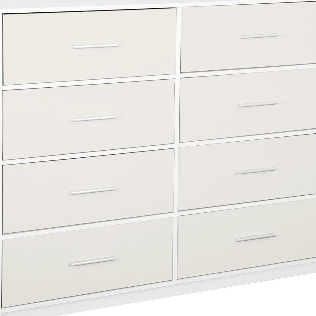 45" White Fabric Wood and Steel Eight Drawer Double Dresser
