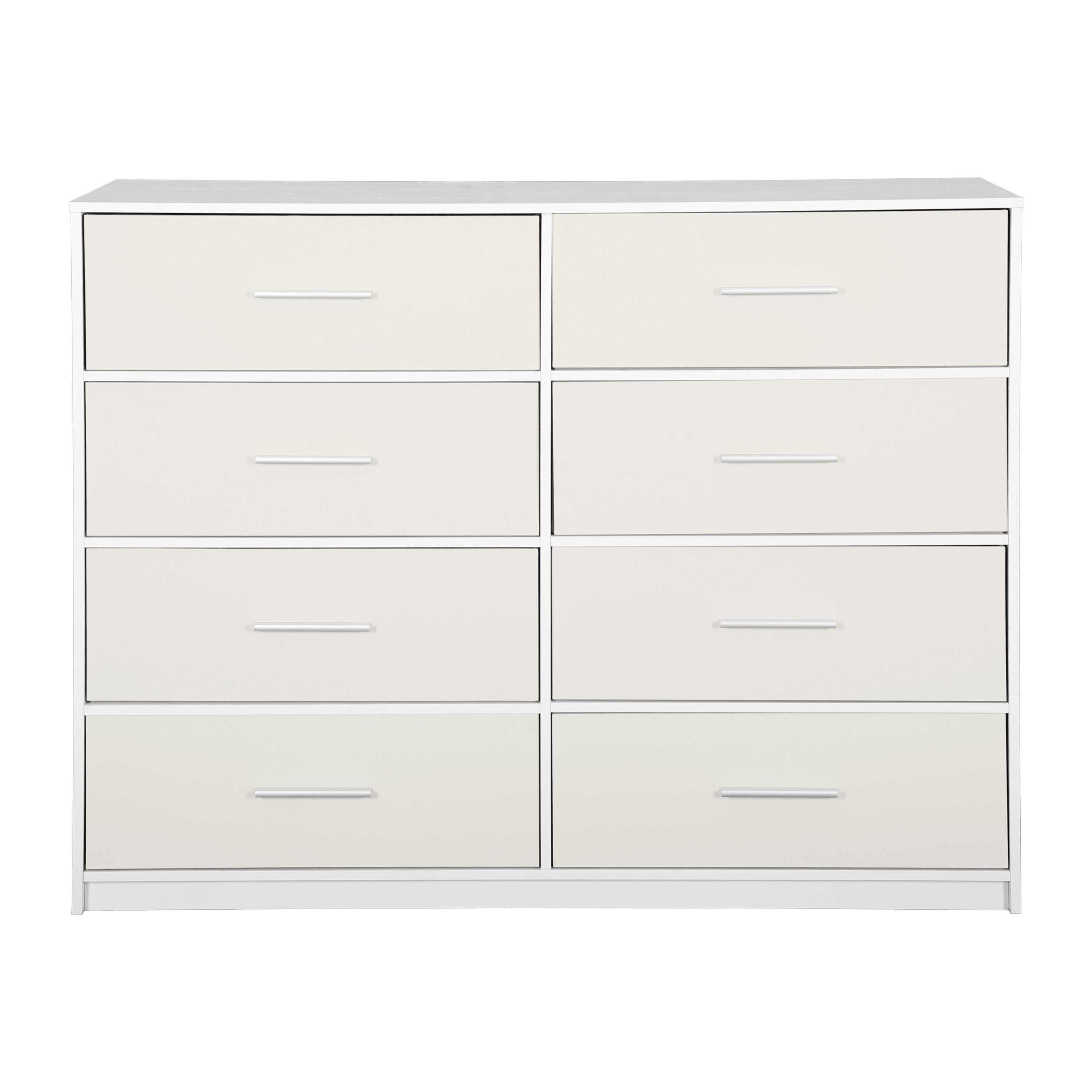 45" White Fabric Wood and Steel Eight Drawer Double Dresser