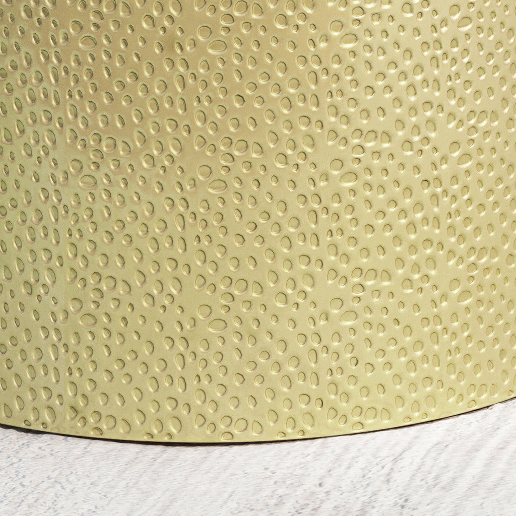 Set of Two Hammered Gold Iron Round Drum End Tables