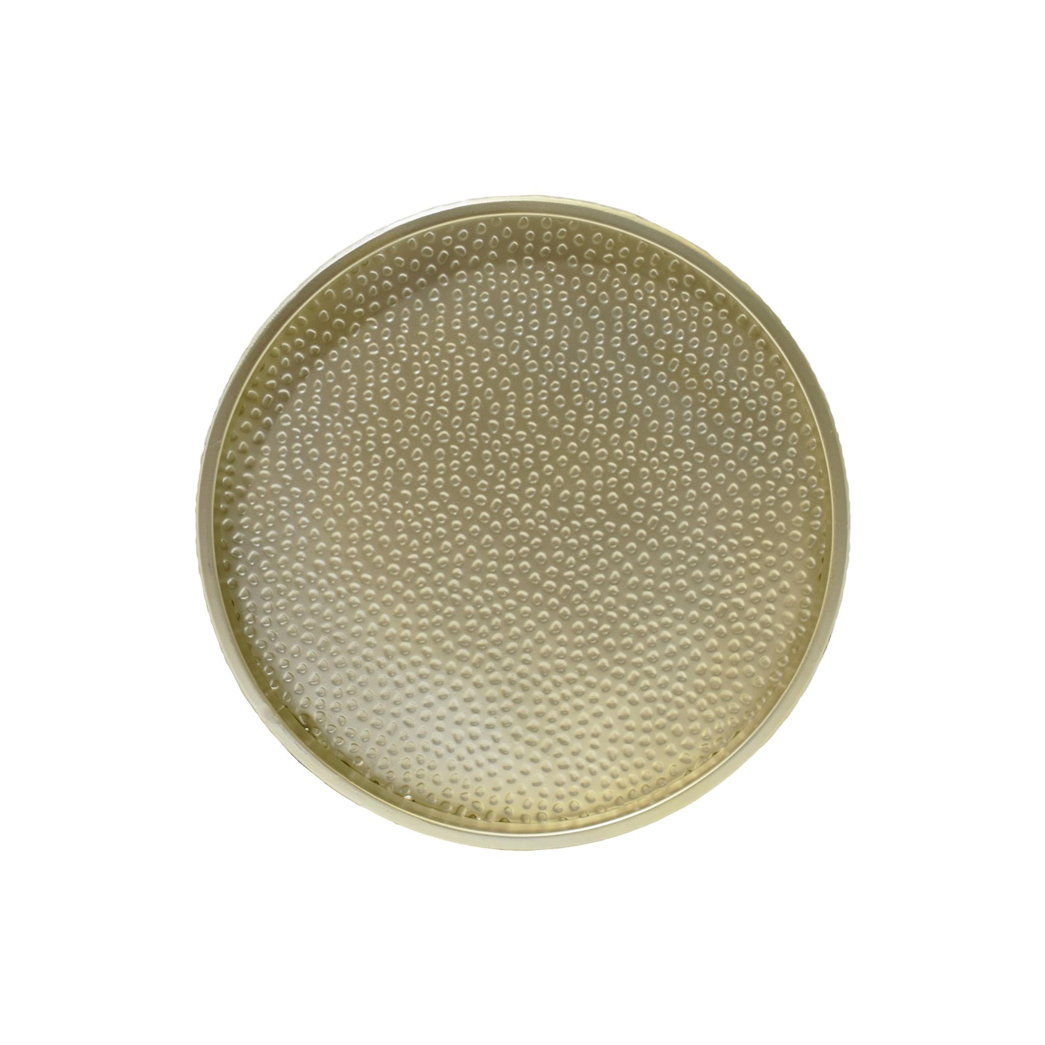 Set of Two Hammered Gold Iron Round Drum End Tables
