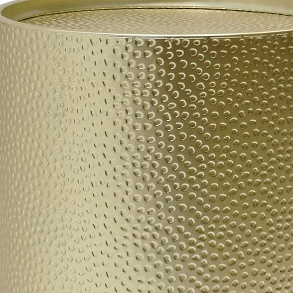Set of Two Hammered Gold Iron Round Drum End Tables