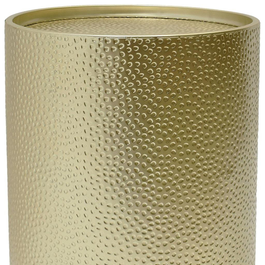 Set of Two Hammered Gold Iron Round Drum End Tables