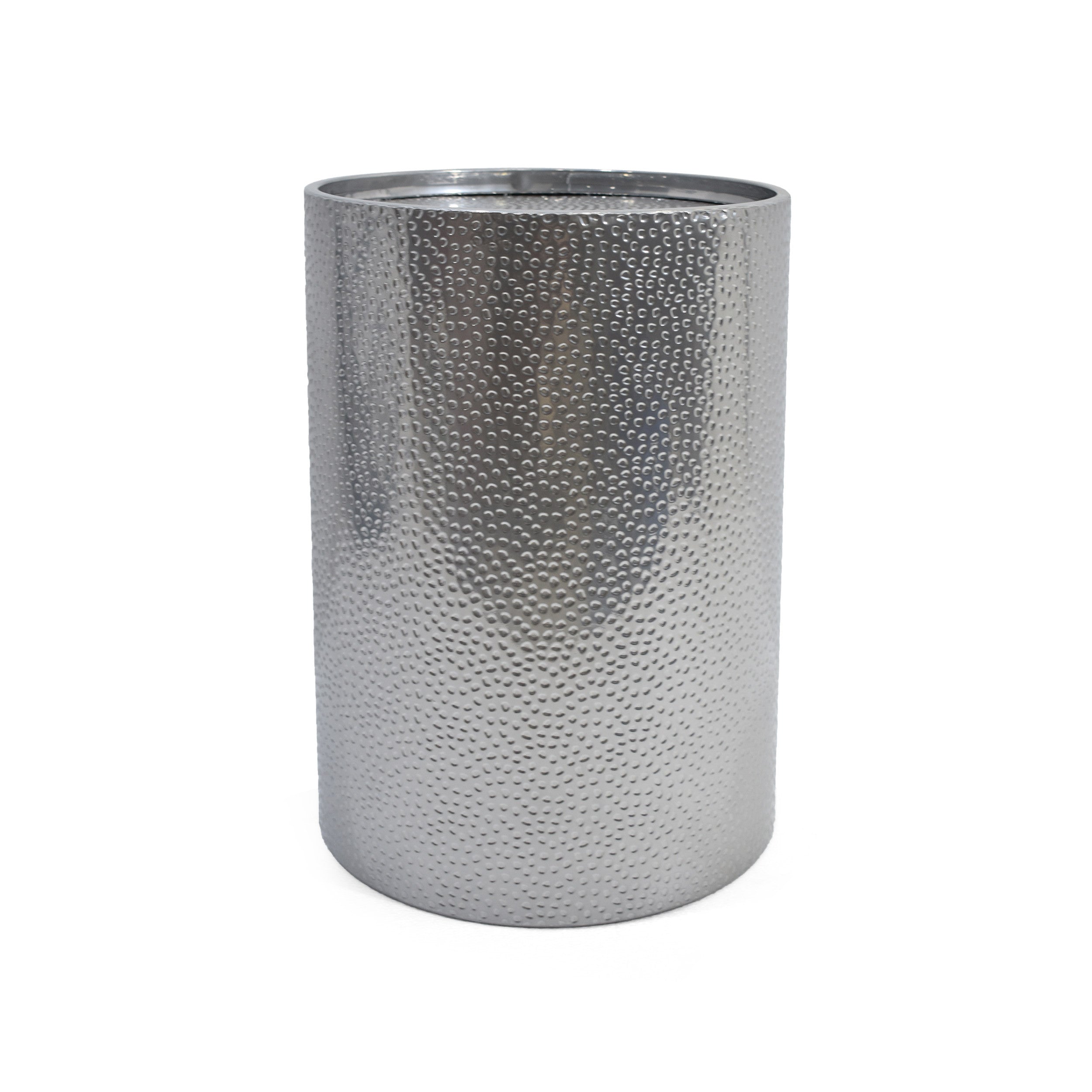 22" Silver Hammered Iron Round Drum End Table