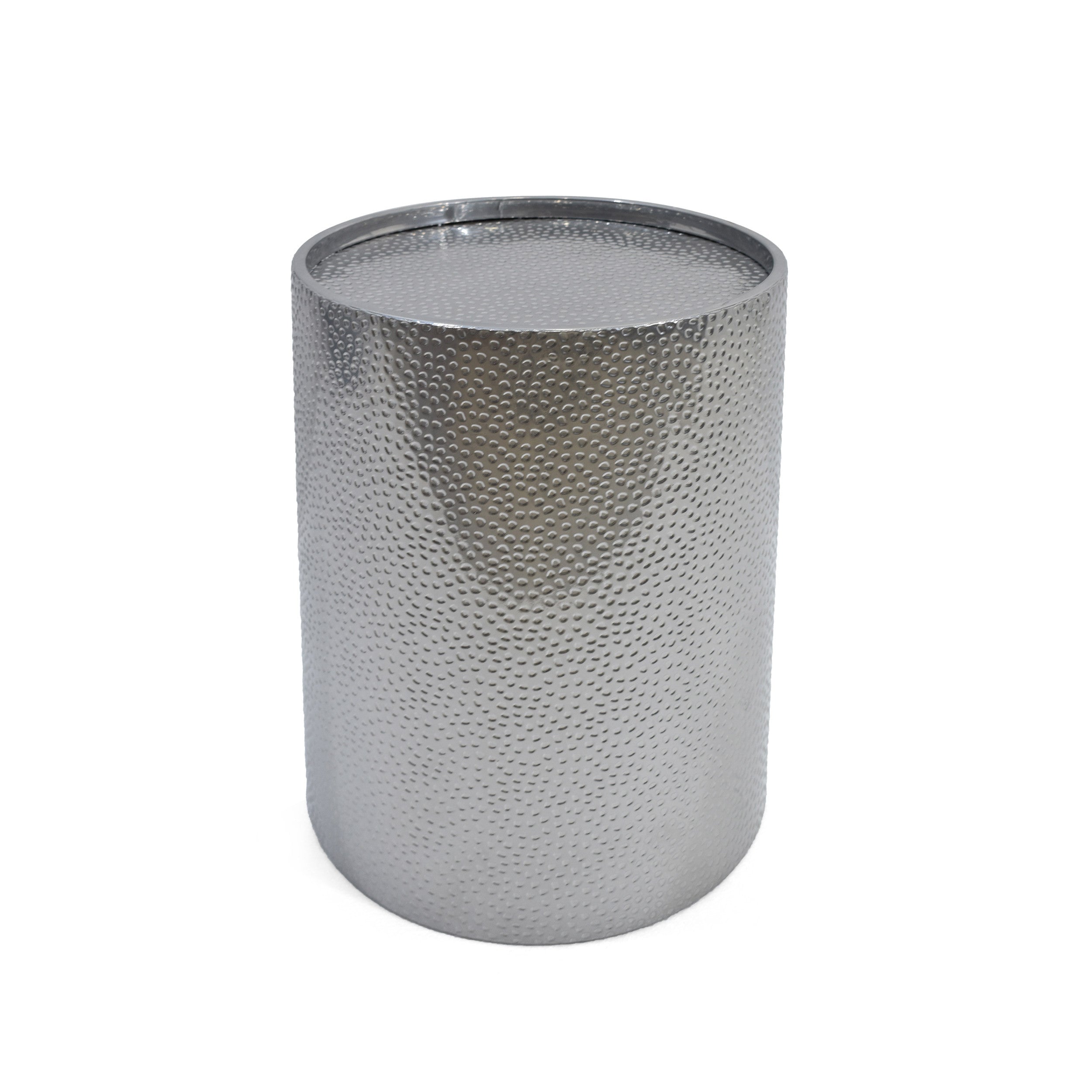 22" Silver Hammered Iron Round Drum End Table