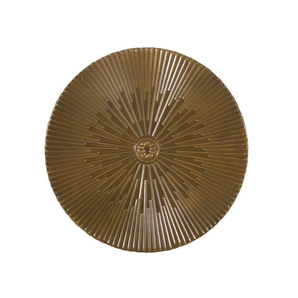 Set of Two Antique Gold Iron Round Drum End Tables