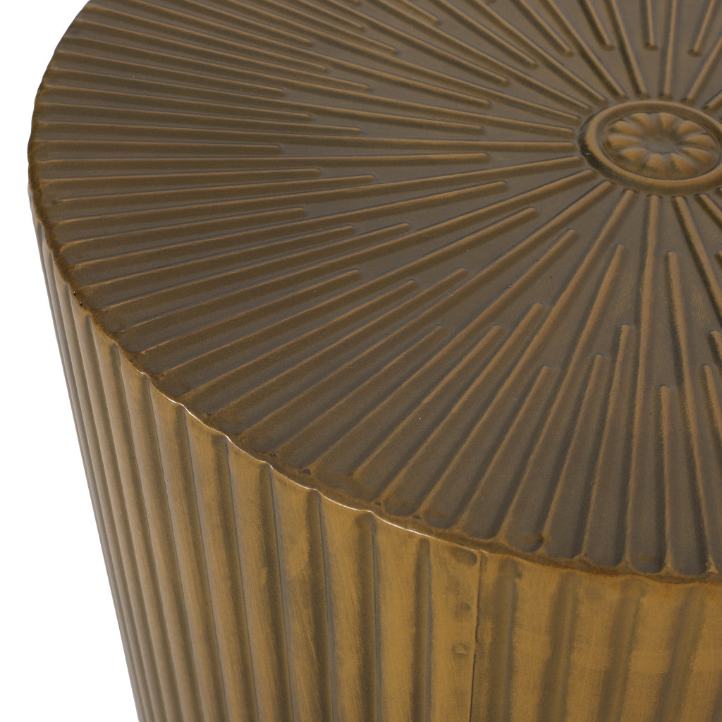 Set of Two Antique Gold Iron Round Drum End Tables