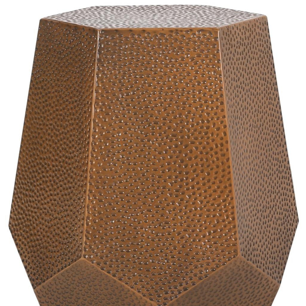 23" Antiqued Bronze Hammered Iron Hexagonal Pedestal End Table