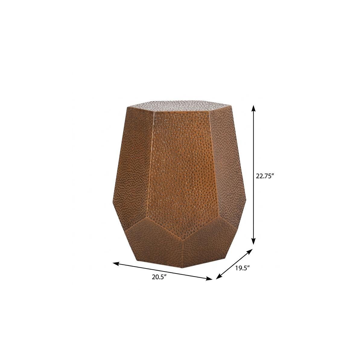 23" Antiqued Bronze Hammered Iron Hexagonal Pedestal End Table