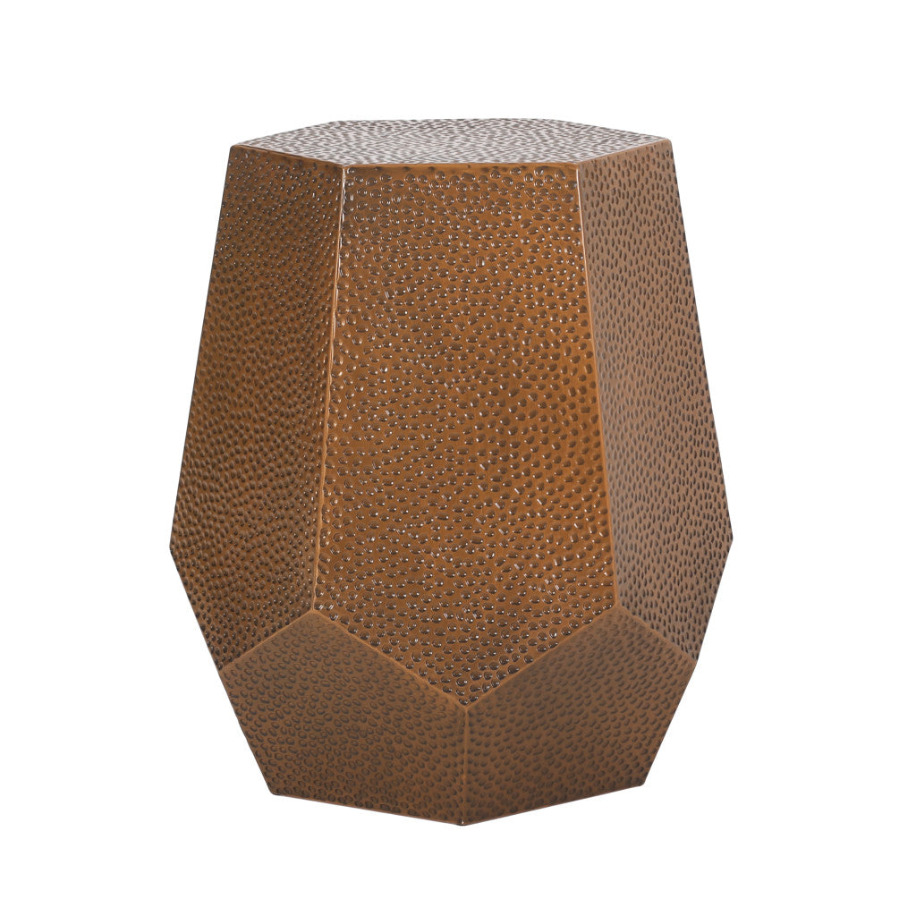 23" Antiqued Bronze Hammered Iron Hexagonal Pedestal End Table