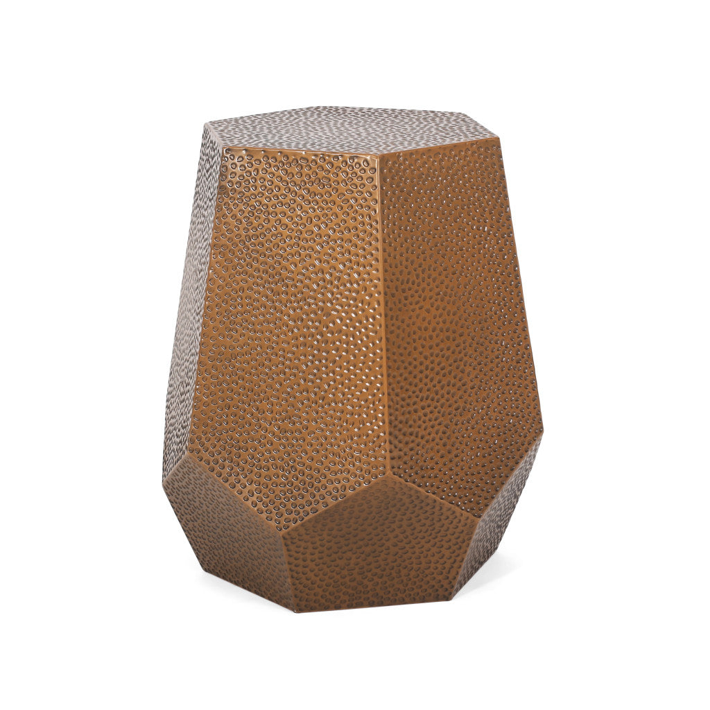 23" Antiqued Bronze Hammered Iron Hexagonal Pedestal End Table