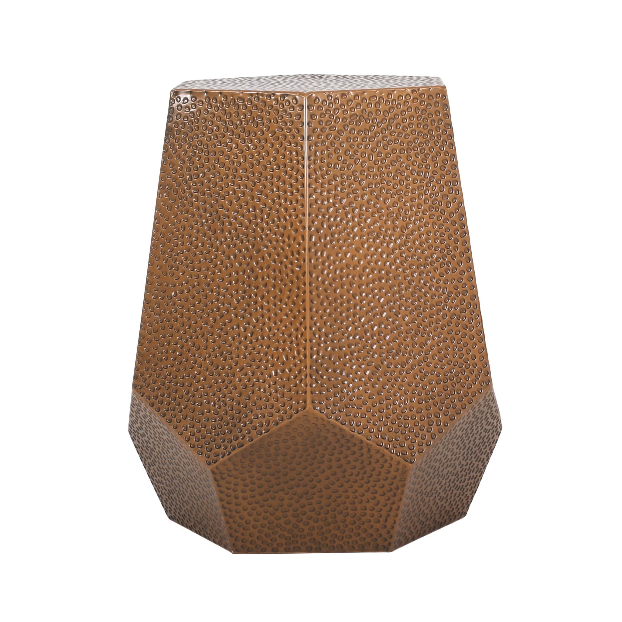 23" Antiqued Bronze Hammered Iron Hexagonal Pedestal End Table